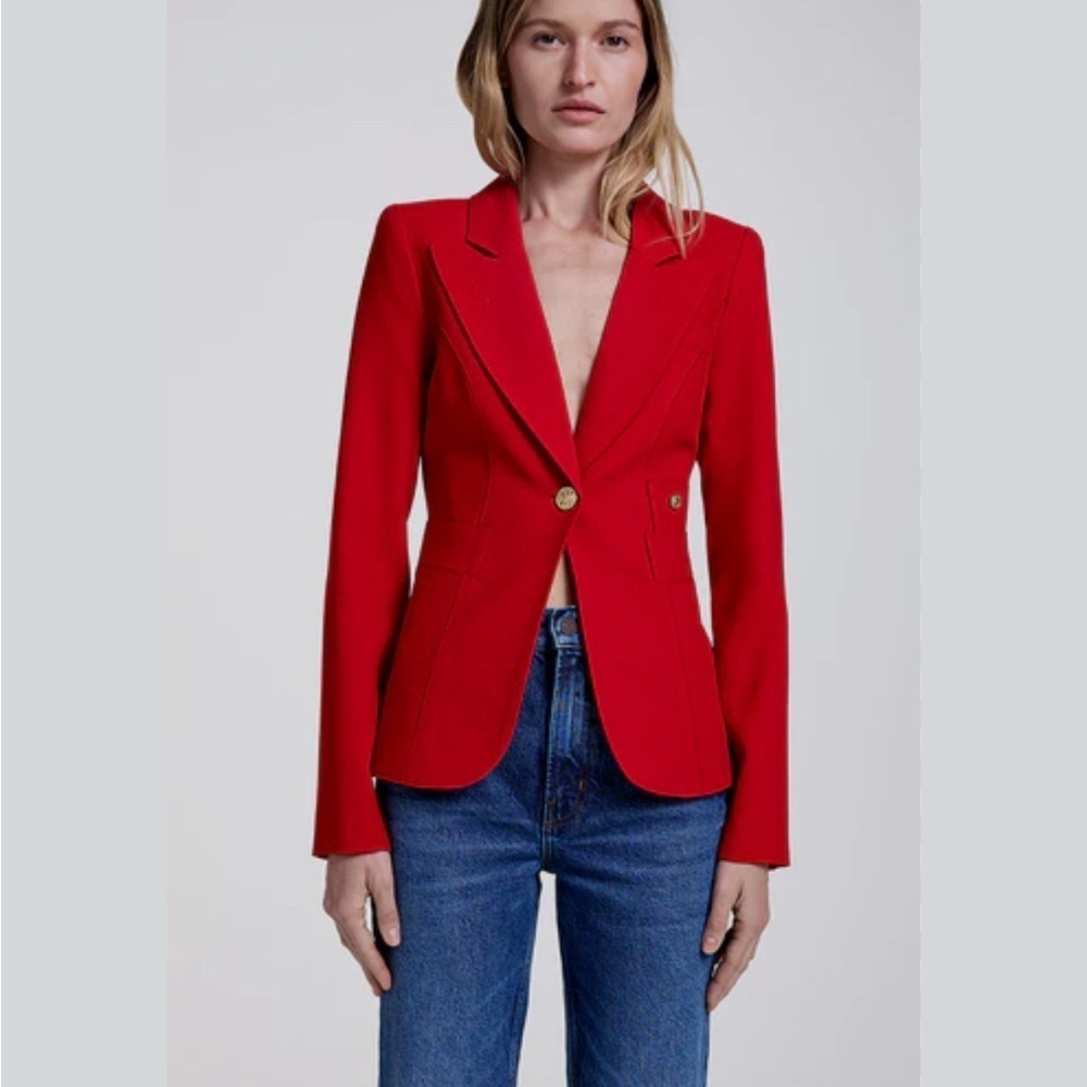 SMYTHE Sz 4 Classic Duchess Blazer with Gold Buttons and Extreme Peak Lapel